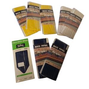 Lot of 7 NEW Vintage Wrights + 1 Talon Bias Tape Maxi Piping Blue White Yellow